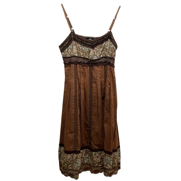 Angie Dresses & Skirts - Angie Brown Mixed Fabric and Lace Dress Vintage Style - Small